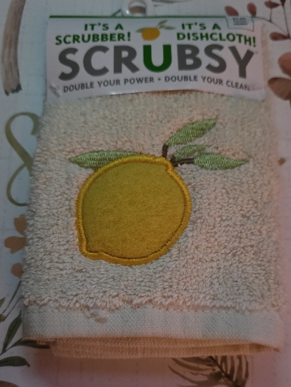 Scrubsy 12"×12" Lemon Embroidered- Multipurpose- Scrubber Or Dishcloth Nwt